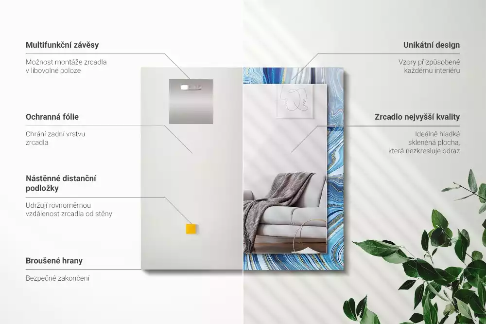 Lustro dekoracyjne z nadrukiem z abstrakcyjnym niebieskim wzorem