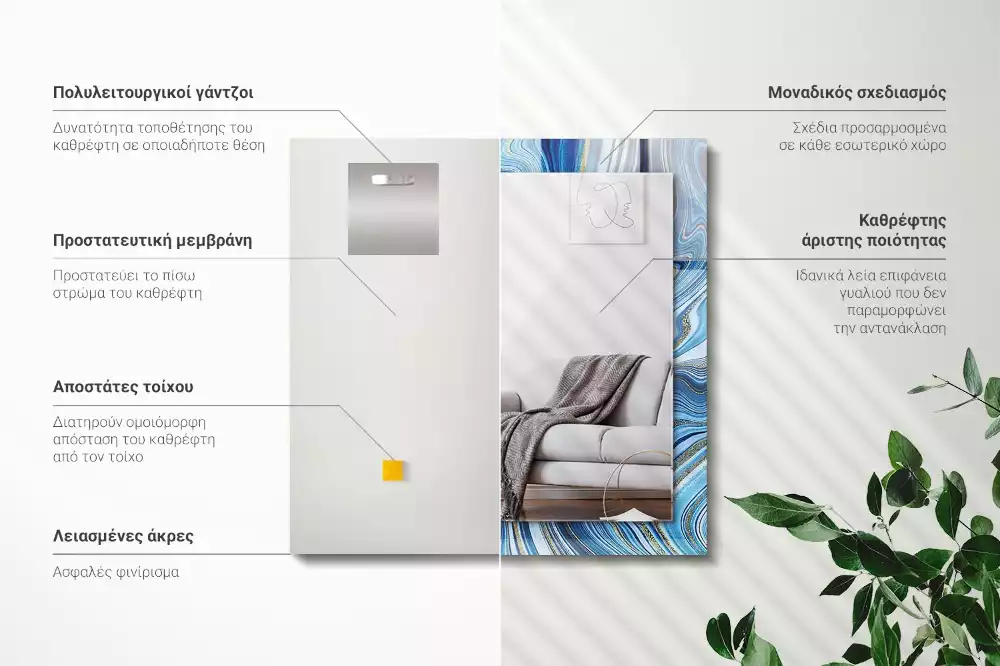 Lustro dekoracyjne z nadrukiem z abstrakcyjnym niebieskim wzorem