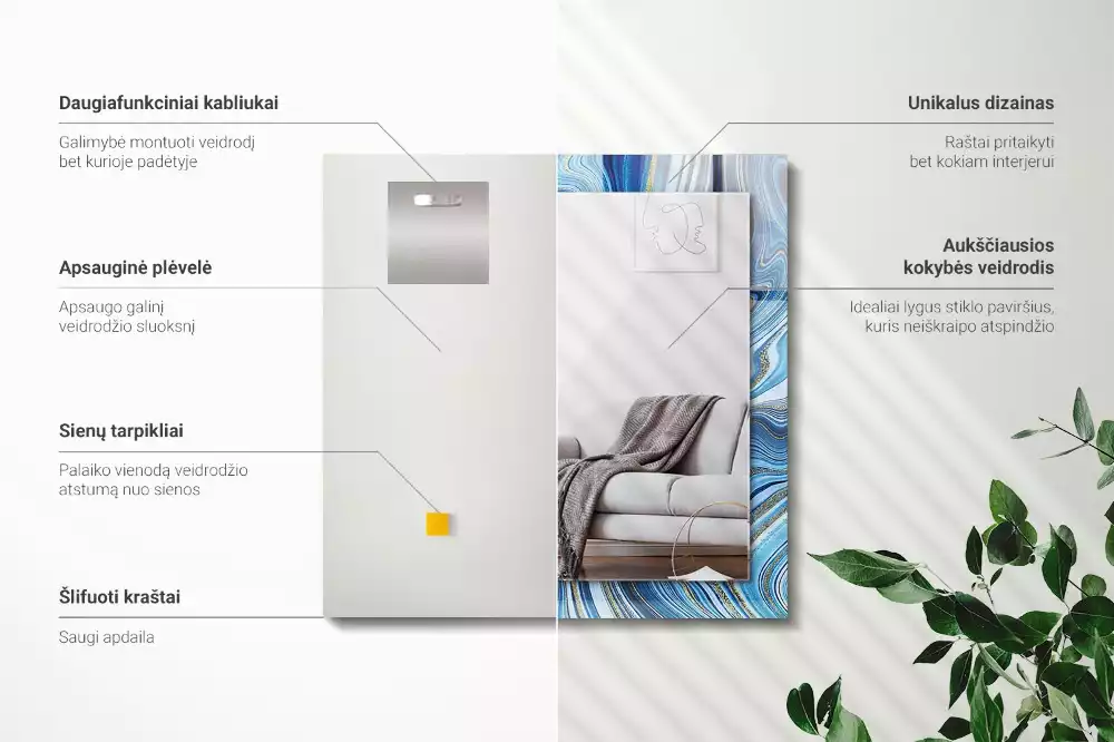 Lustro dekoracyjne z nadrukiem z abstrakcyjnym niebieskim wzorem