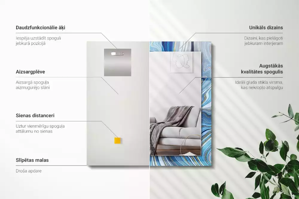 Lustro dekoracyjne z nadrukiem z abstrakcyjnym niebieskim wzorem