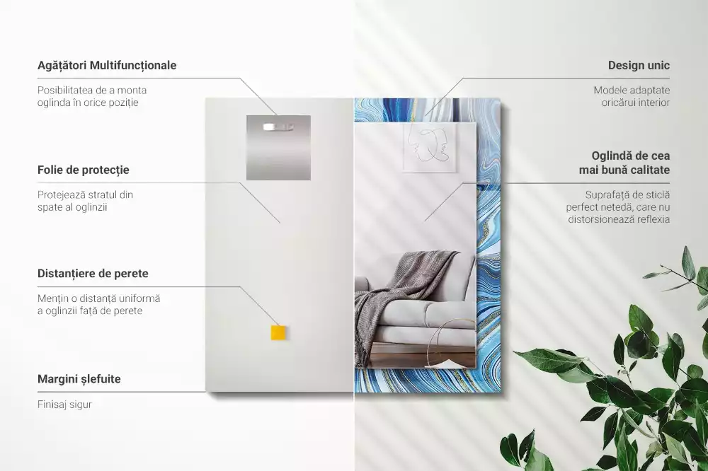 Lustro dekoracyjne z nadrukiem z abstrakcyjnym niebieskim wzorem