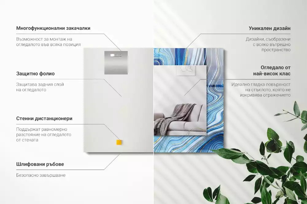 Lustro dekoracyjne z nadrukiem z abstrakcyjnym niebieskim wzorem