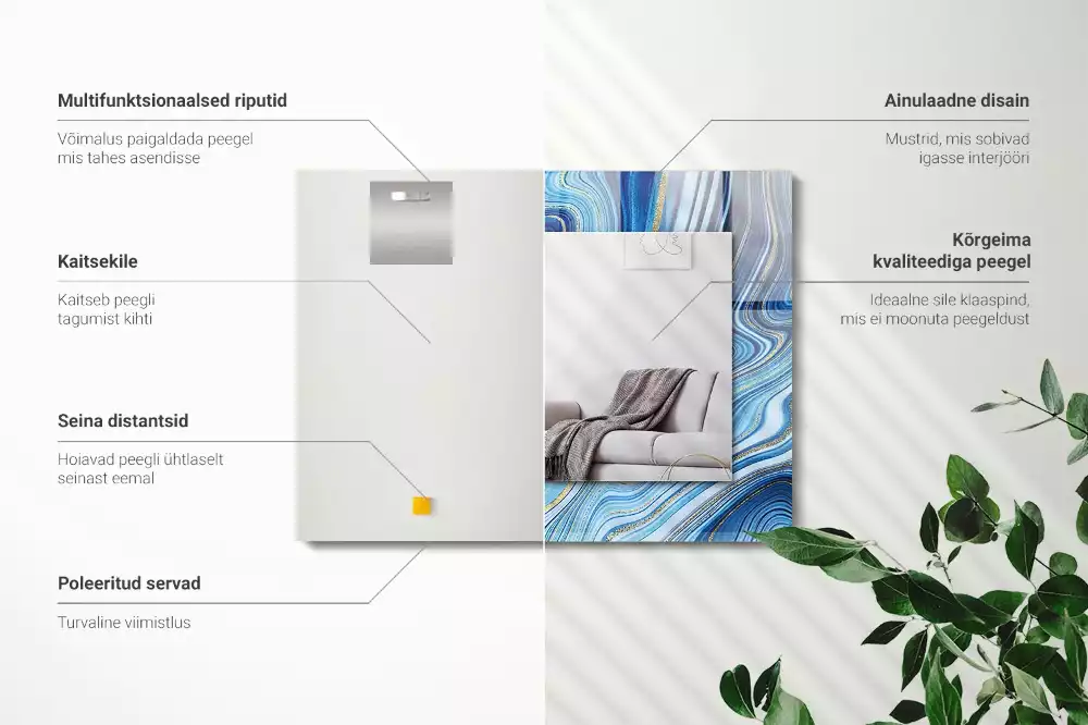 Lustro dekoracyjne z nadrukiem z abstrakcyjnym niebieskim wzorem