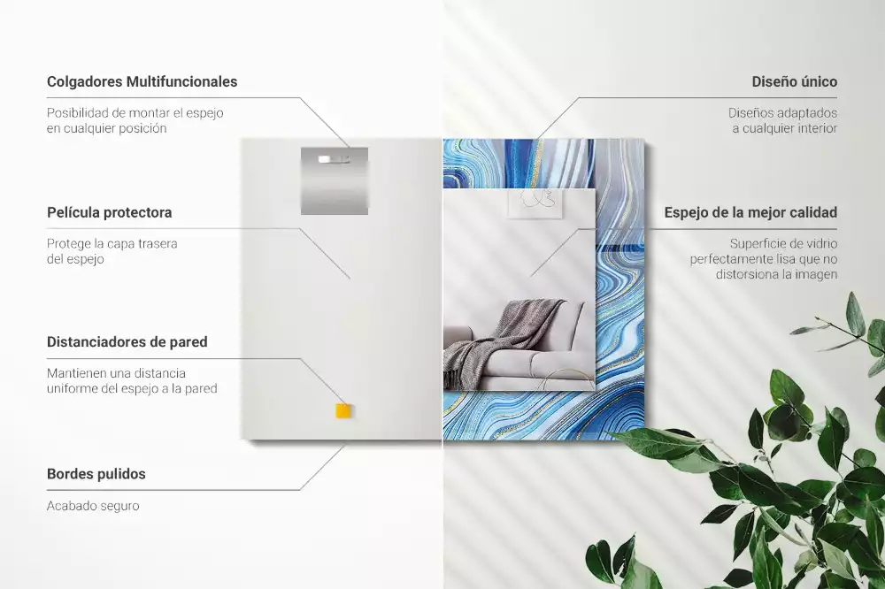 Lustro dekoracyjne z nadrukiem z abstrakcyjnym niebieskim wzorem