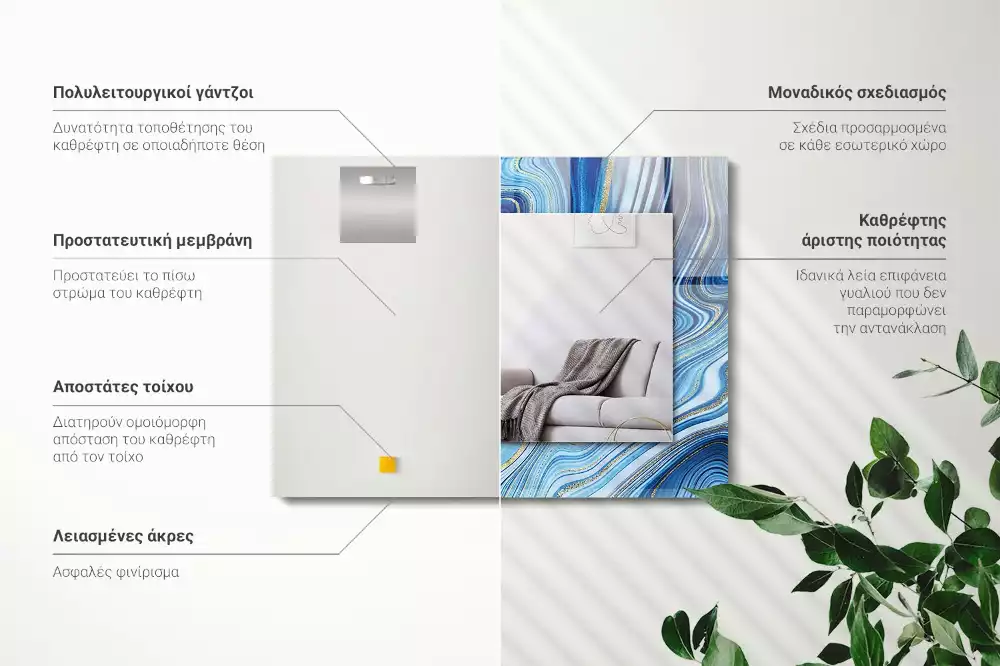 Lustro dekoracyjne z nadrukiem z abstrakcyjnym niebieskim wzorem