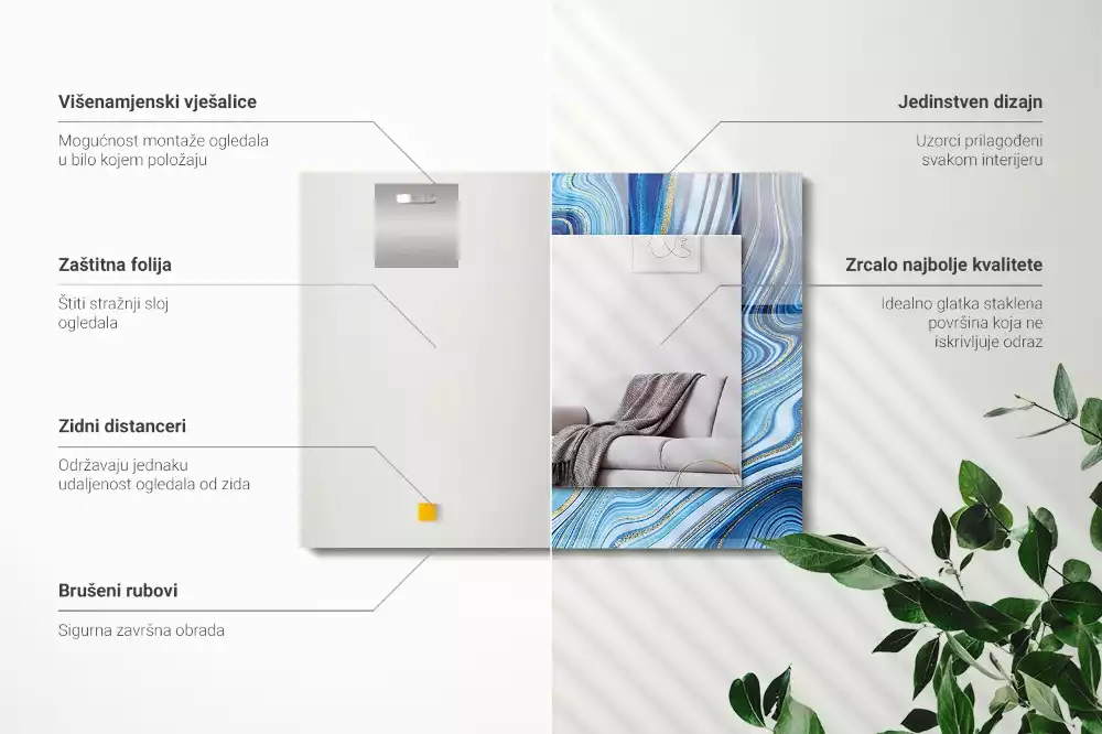 Lustro dekoracyjne z nadrukiem z abstrakcyjnym niebieskim wzorem