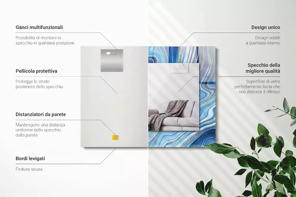 Lustro dekoracyjne z nadrukiem z abstrakcyjnym niebieskim wzorem