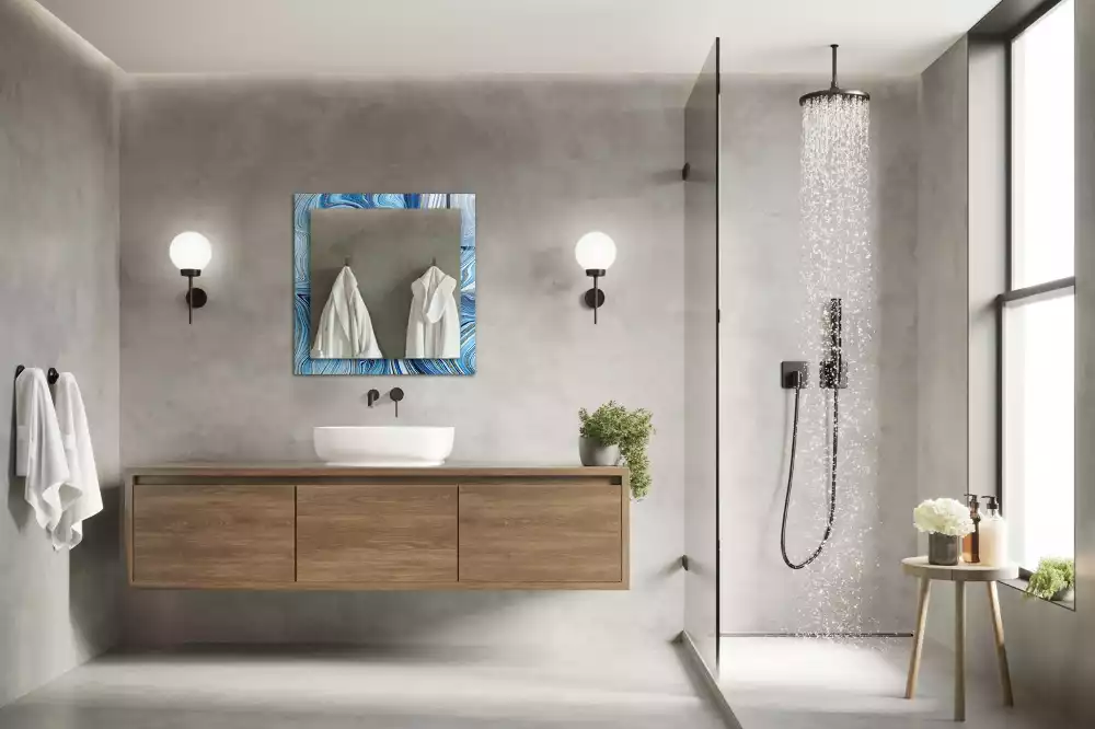 Lustro dekoracyjne z nadrukiem z abstrakcyjnym niebieskim wzorem