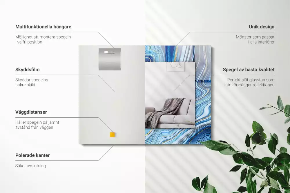 Lustro dekoracyjne z nadrukiem z abstrakcyjnym niebieskim wzorem