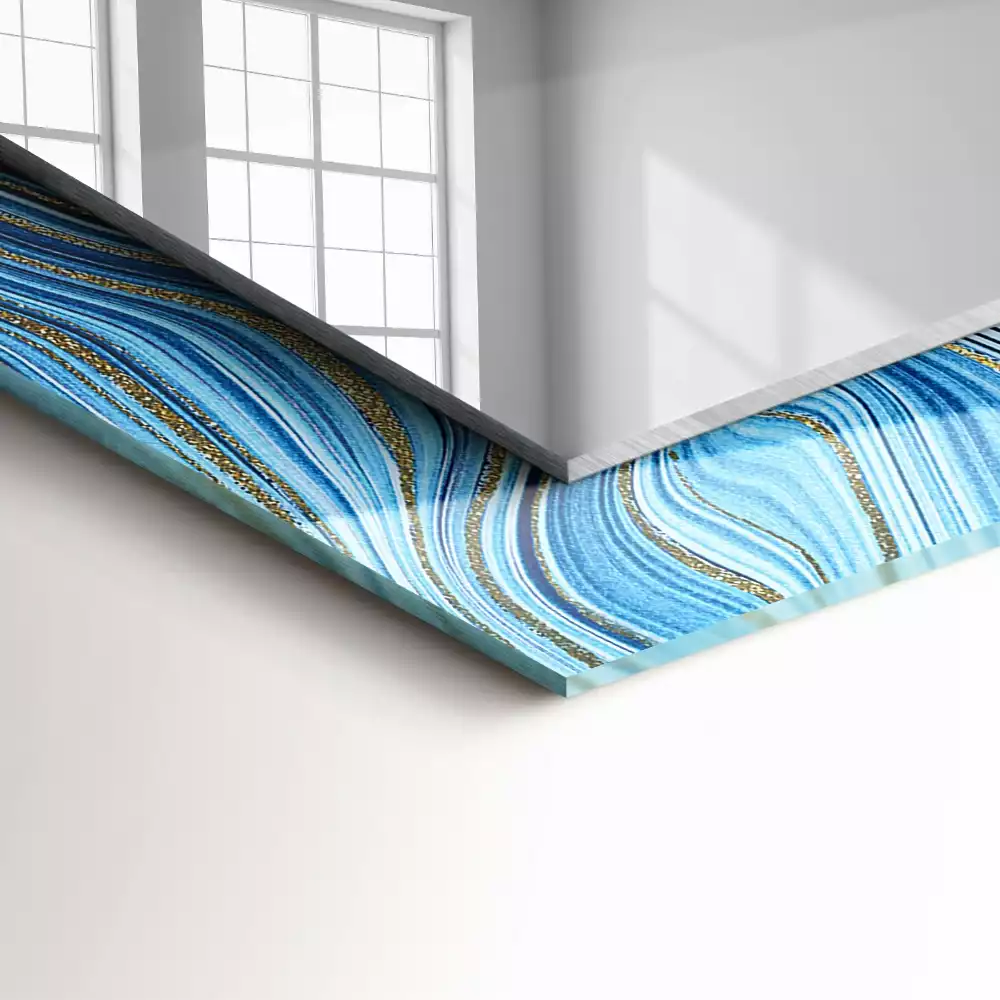 Lustro dekoracyjne z nadrukiem z abstrakcyjnym niebieskim wzorem