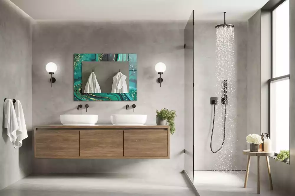 Lustro dekoracyjne prostokątne z abstrakcyjnym zielonym motywem