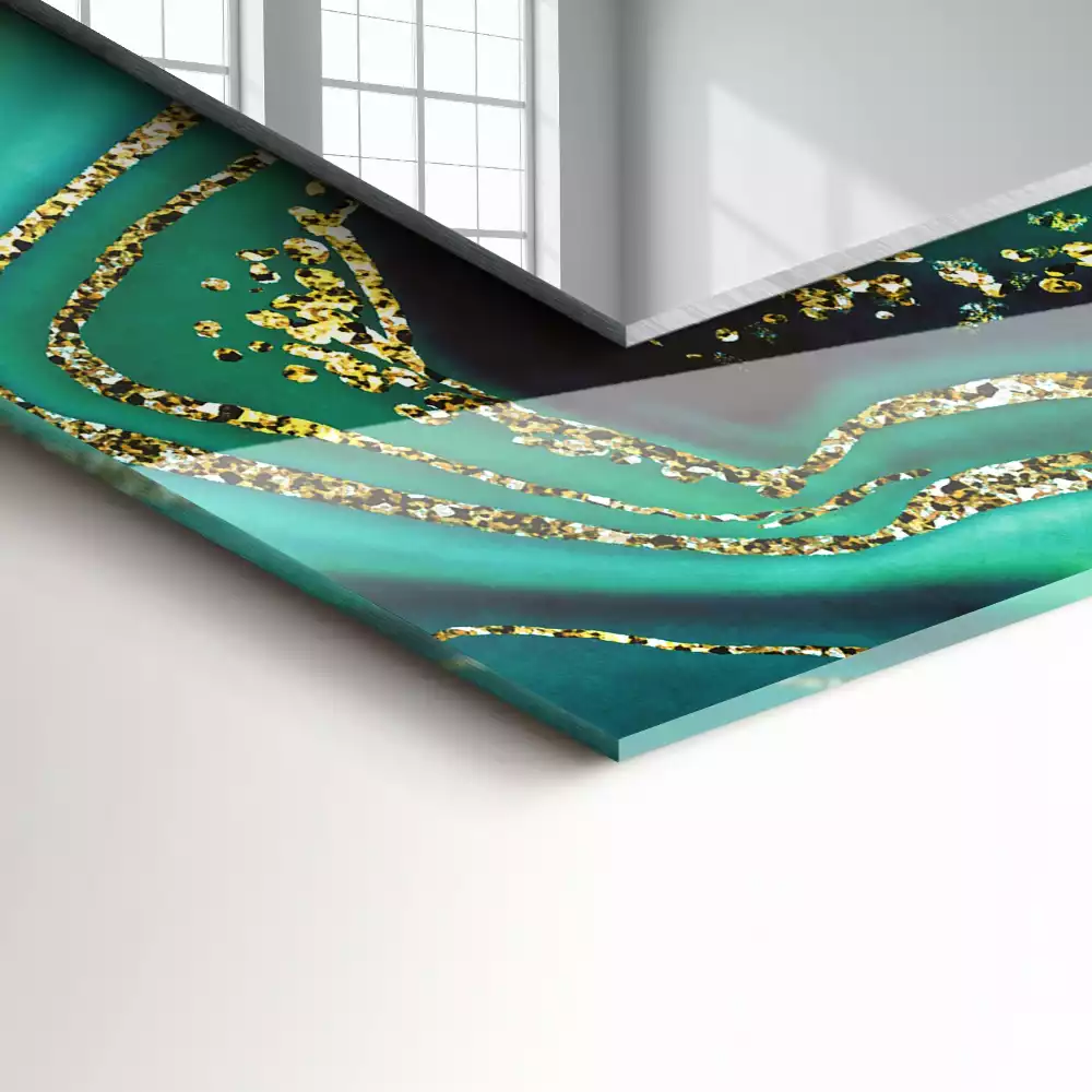 Lustro dekoracyjne prostokątne z abstrakcyjnym zielonym motywem