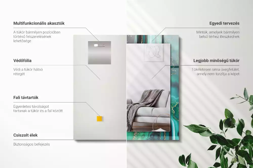 Lustro dekoracyjne prostokątne z abstrakcyjnym zielonym motywem