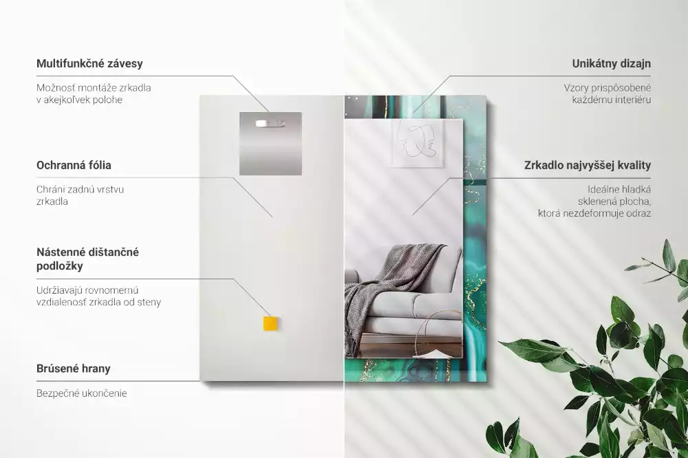 Lustro dekoracyjne prostokątne z abstrakcyjnym zielonym motywem