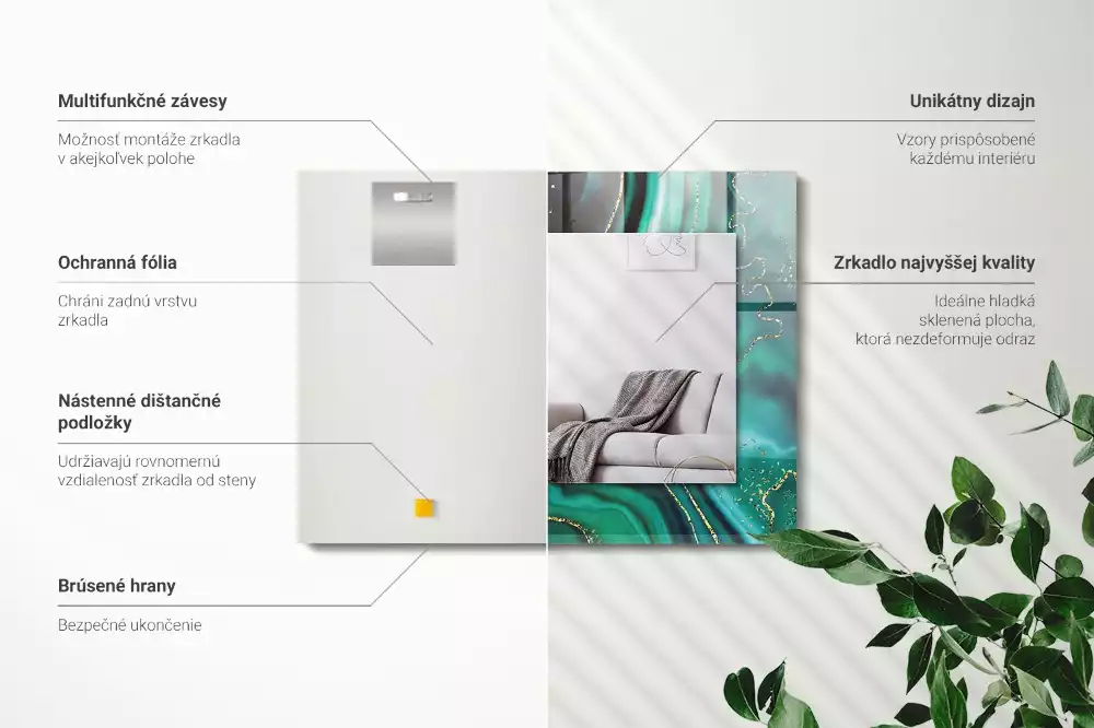 Lustro dekoracyjne prostokątne z abstrakcyjnym zielonym motywem