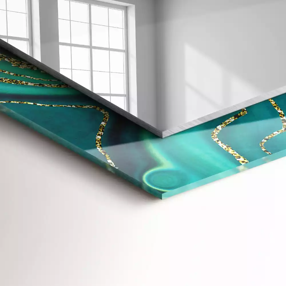 Lustro dekoracyjne prostokątne z abstrakcyjnym zielonym motywem