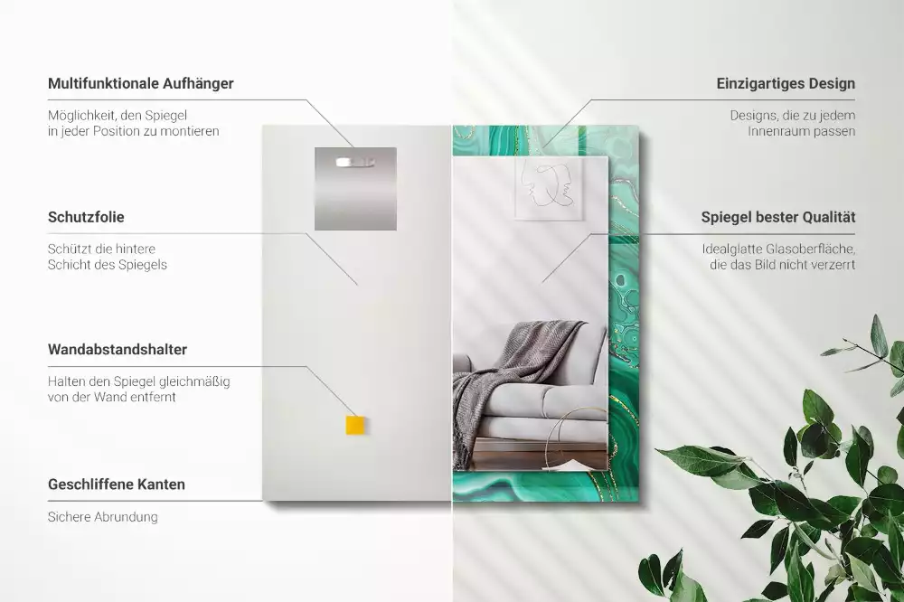 Lustro z nadrukiem z motywem abstrakcyjnej zielonej tekstury