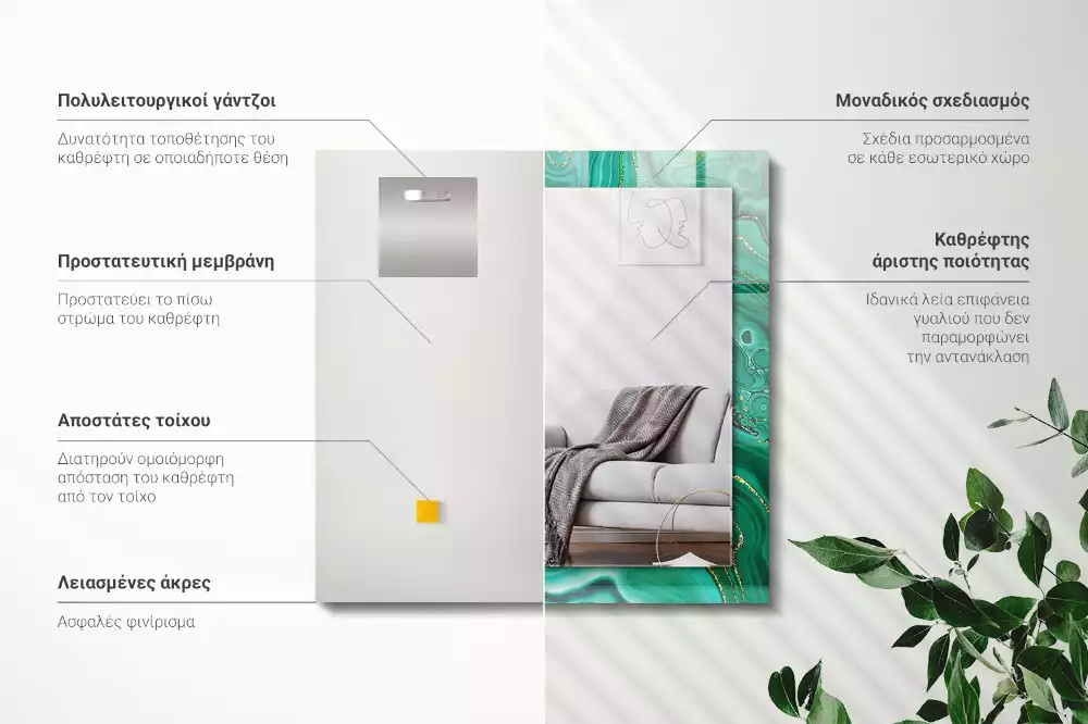 Lustro z nadrukiem z motywem abstrakcyjnej zielonej tekstury