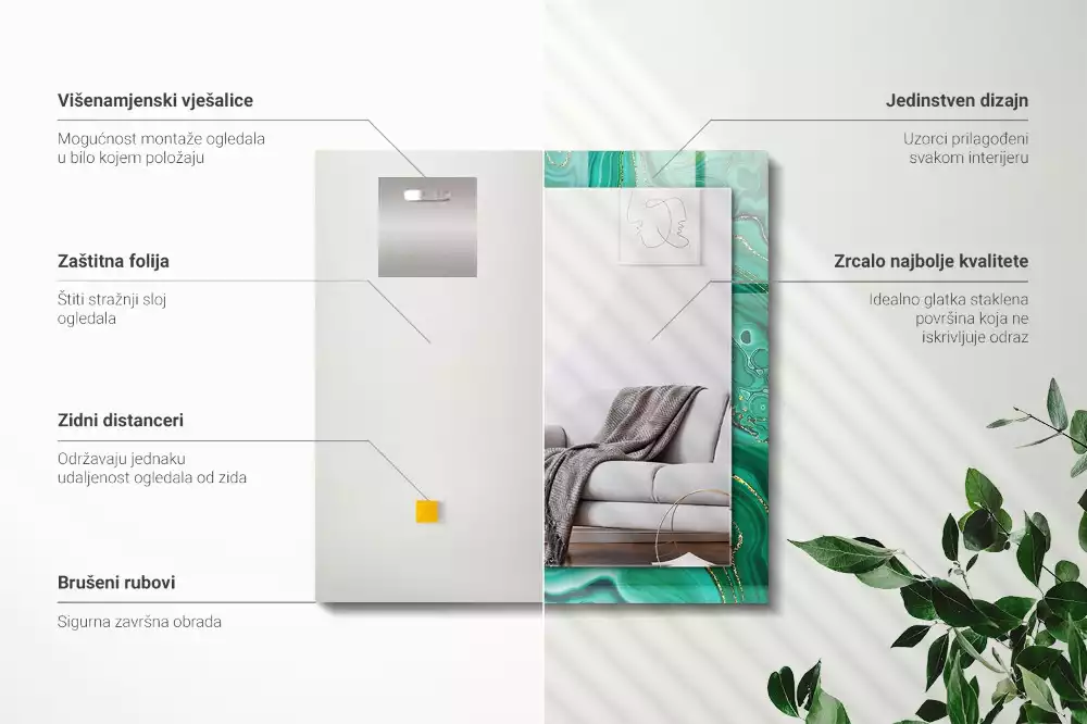 Lustro z nadrukiem z motywem abstrakcyjnej zielonej tekstury