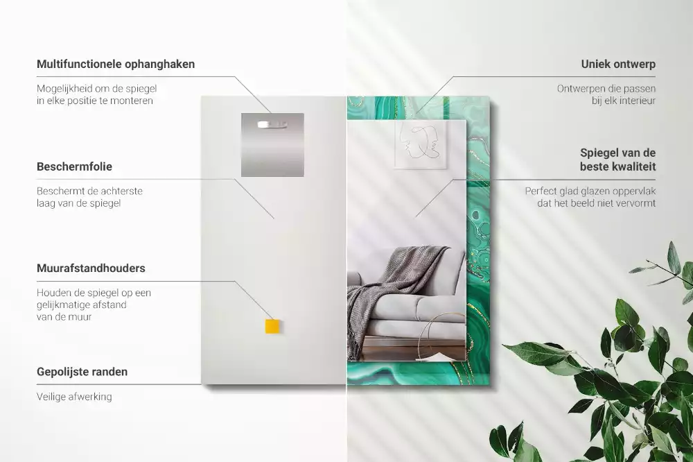 Lustro z nadrukiem z motywem abstrakcyjnej zielonej tekstury