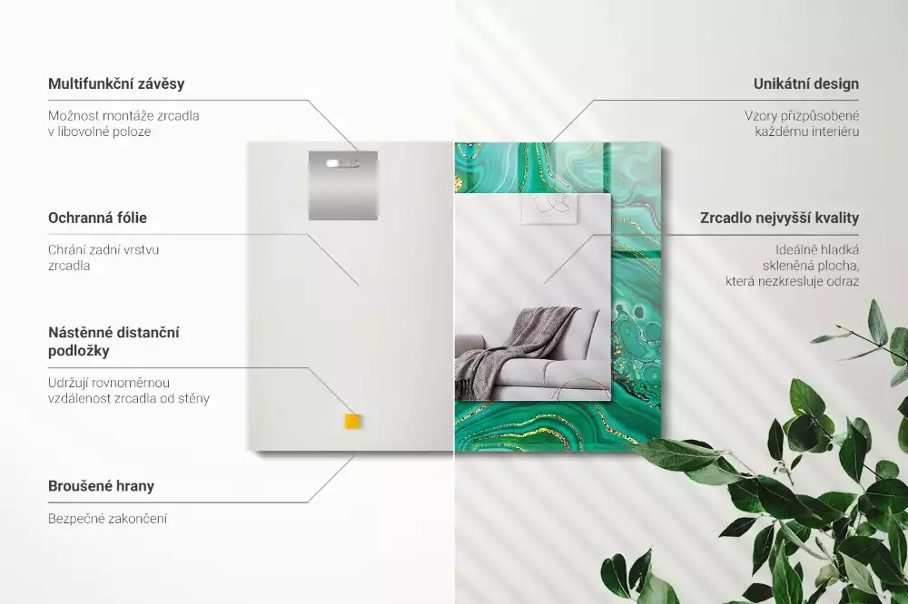 Lustro z nadrukiem z motywem abstrakcyjnej zielonej tekstury