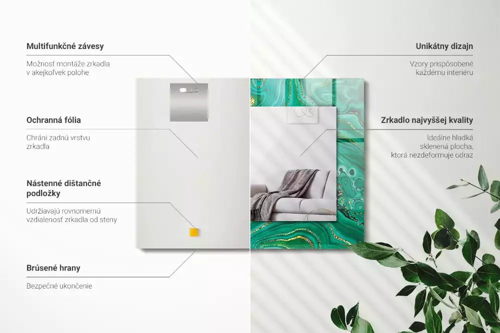 Lustro z nadrukiem z motywem abstrakcyjnej zielonej tekstury