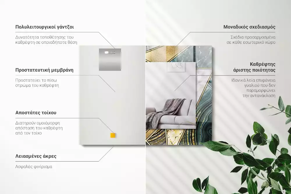 Lustro dekoracyjne z nadrukiem przedstawiającym abstrakcyjne geometryczne wzory