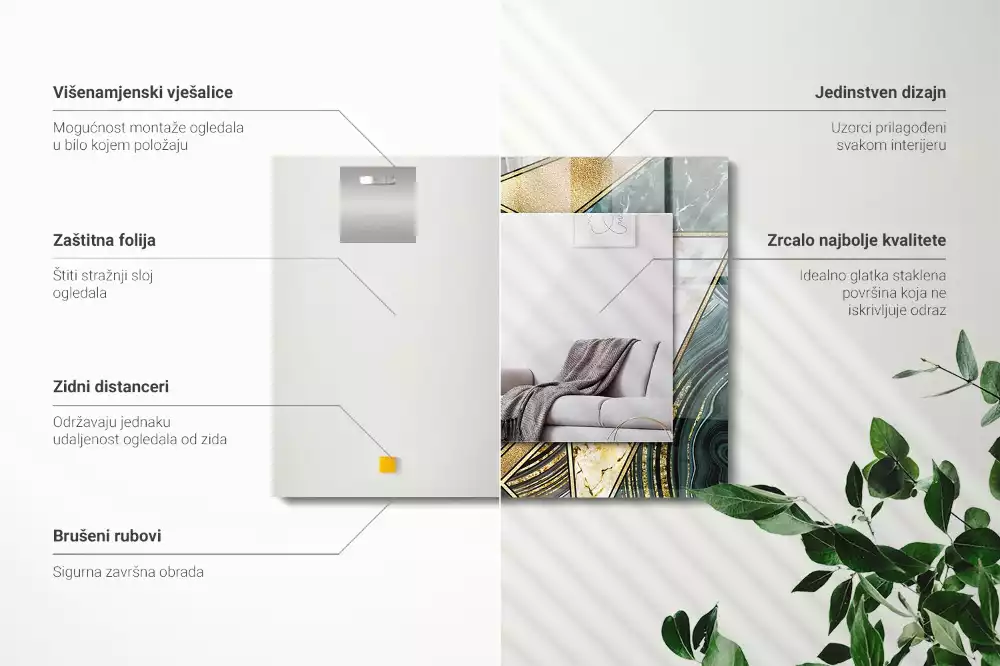 Lustro dekoracyjne z nadrukiem przedstawiającym abstrakcyjne geometryczne wzory