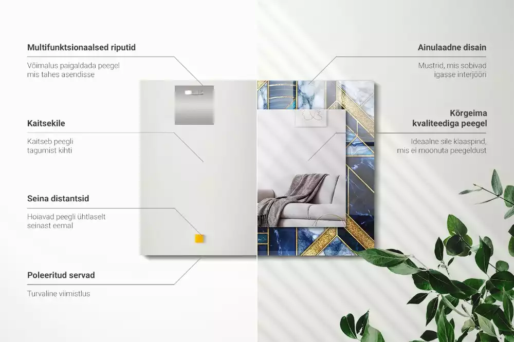 Lustro dekoracyjne prostokątne z abstrakcyjną mozaiką o geometrycznym wzorze