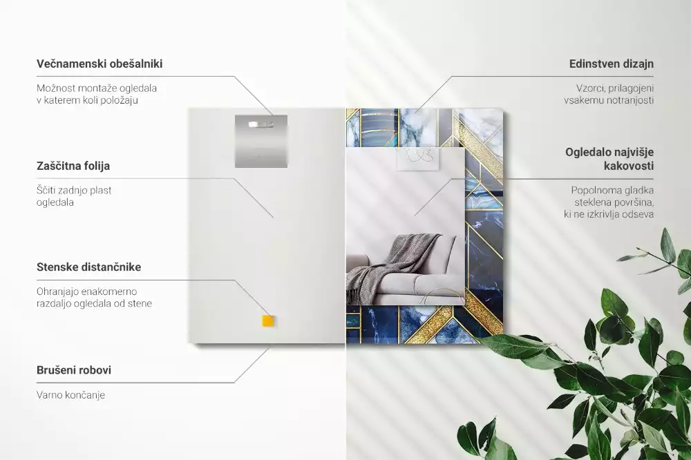 Lustro dekoracyjne prostokątne z abstrakcyjną mozaiką o geometrycznym wzorze