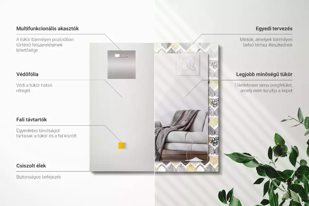 Lustro prostokątne z nadrukiem w kolorowe serduszka