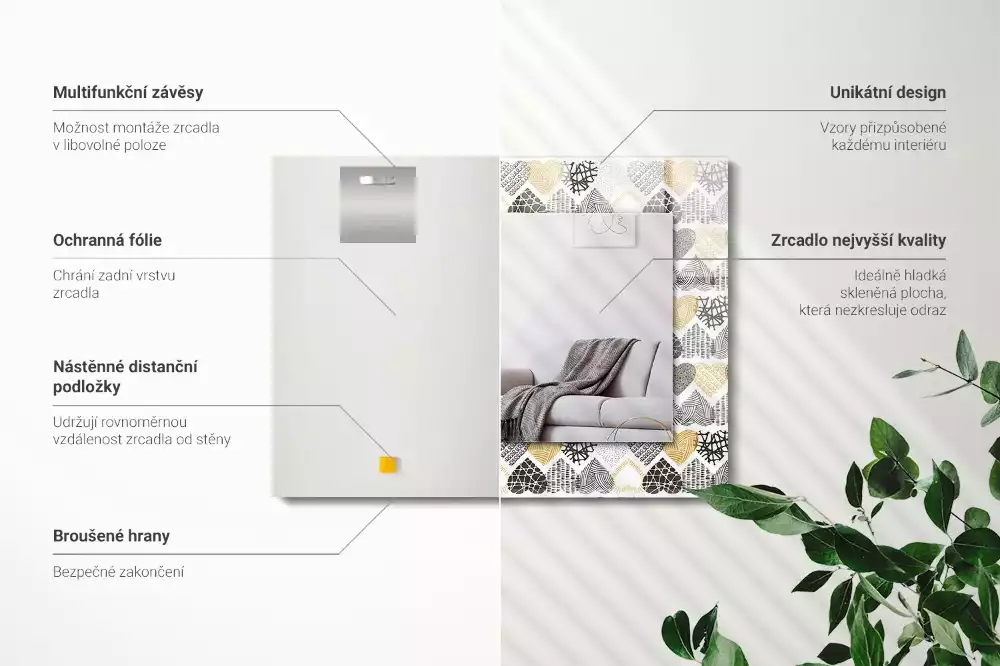 Lustro prostokątne z nadrukiem w kolorowe serduszka