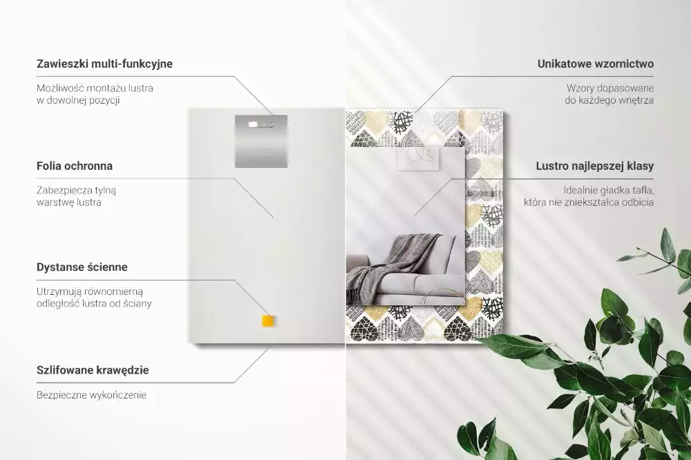 Lustro prostokątne z nadrukiem w kolorowe serduszka