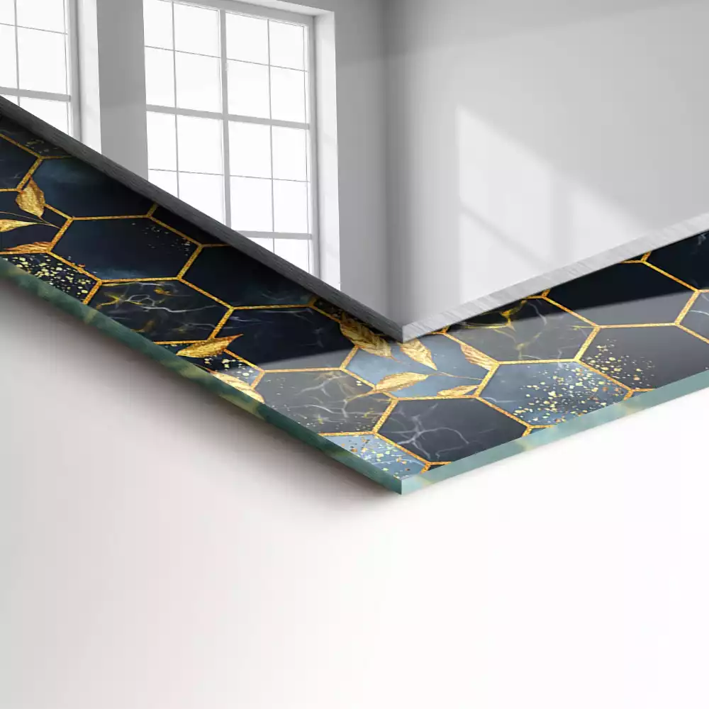 Lustro dekoracyjne z nadrukiem w motyw sześciokątów i liści