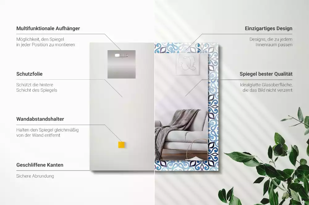 Lustro z nadrukiem w niebieski wzór ornamentowy