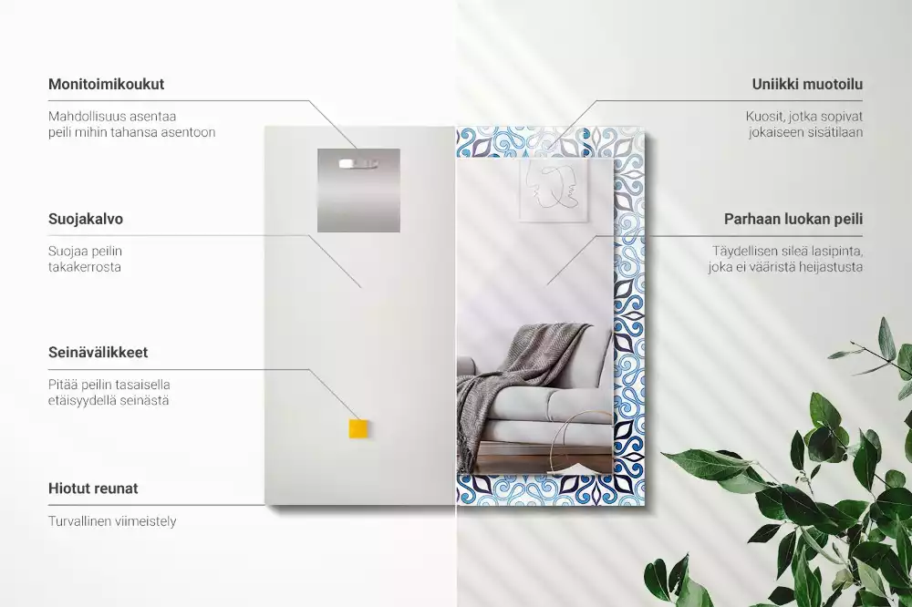 Lustro z nadrukiem w niebieski wzór ornamentowy