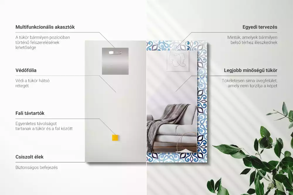 Lustro z nadrukiem w niebieski wzór ornamentowy