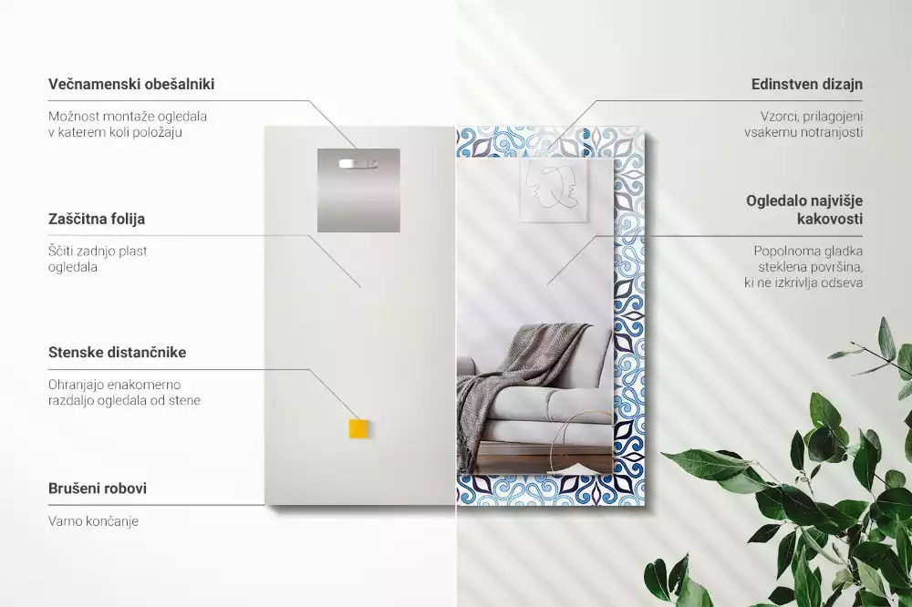 Lustro z nadrukiem w niebieski wzór ornamentowy