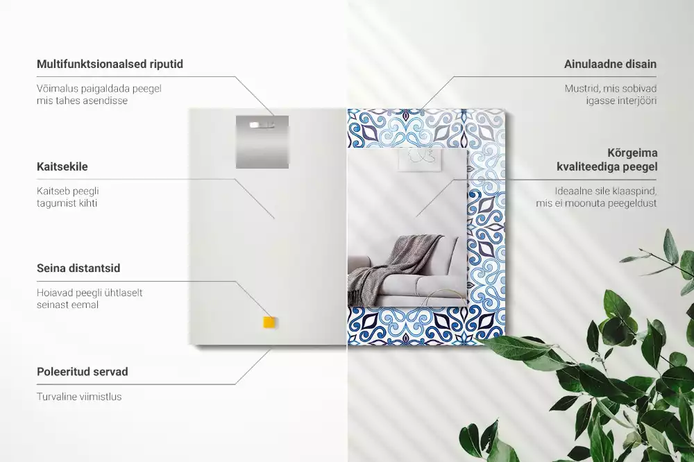 Lustro z nadrukiem w niebieski wzór ornamentowy