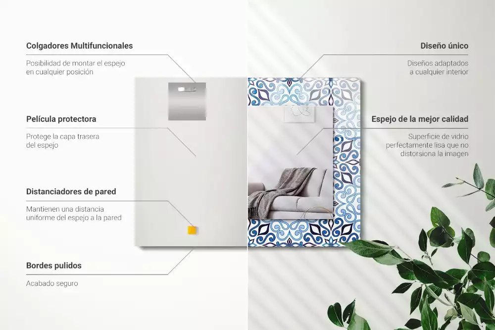 Lustro z nadrukiem w niebieski wzór ornamentowy