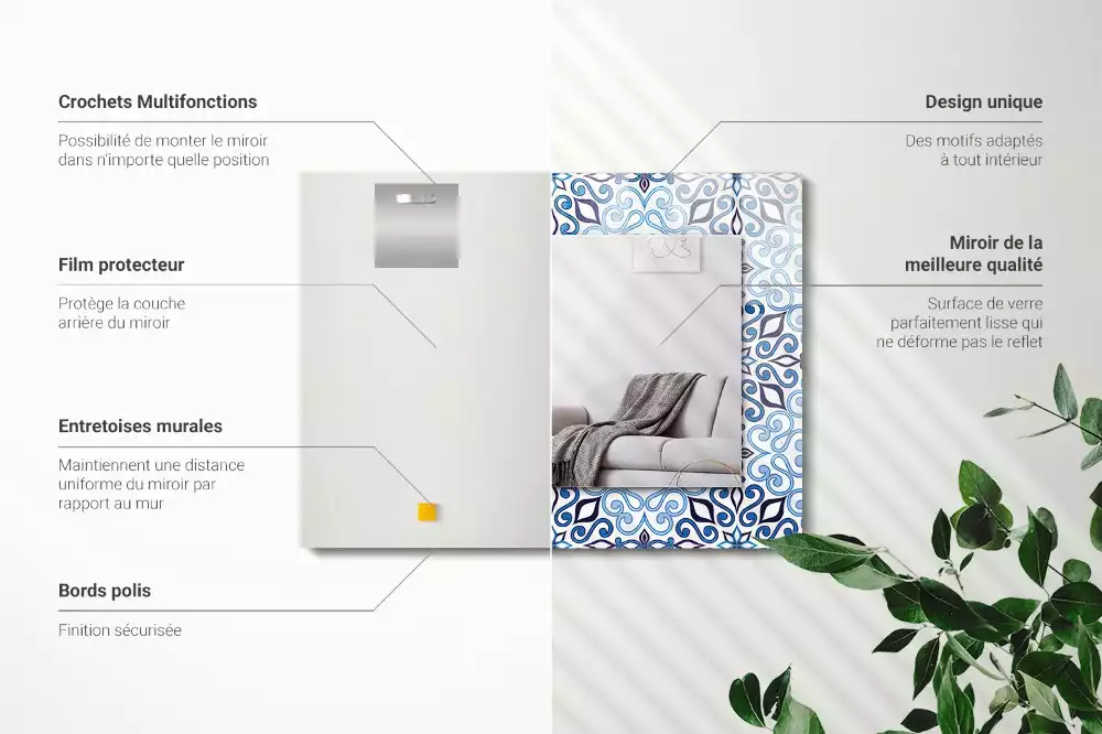 Lustro z nadrukiem w niebieski wzór ornamentowy