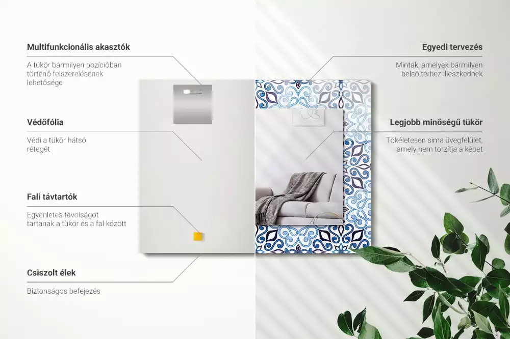 Lustro z nadrukiem w niebieski wzór ornamentowy