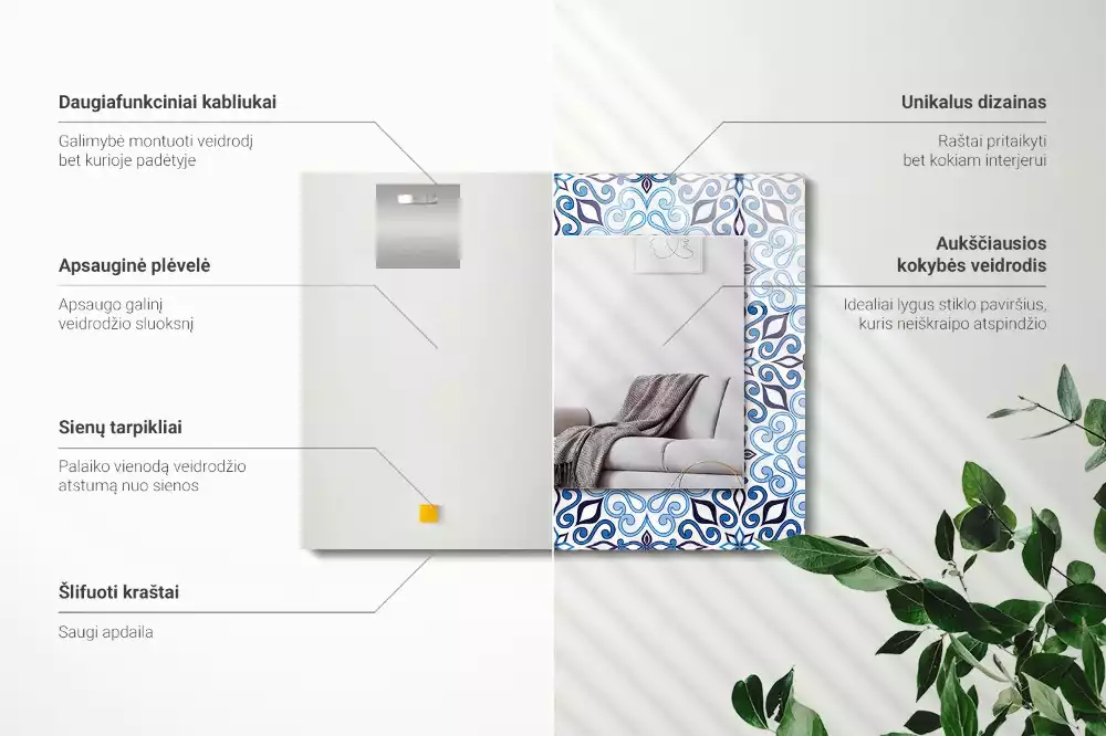 Lustro z nadrukiem w niebieski wzór ornamentowy