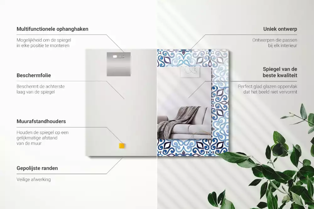 Lustro z nadrukiem w niebieski wzór ornamentowy