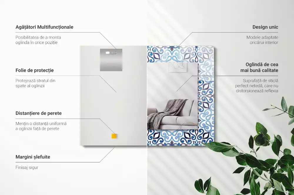 Lustro z nadrukiem w niebieski wzór ornamentowy