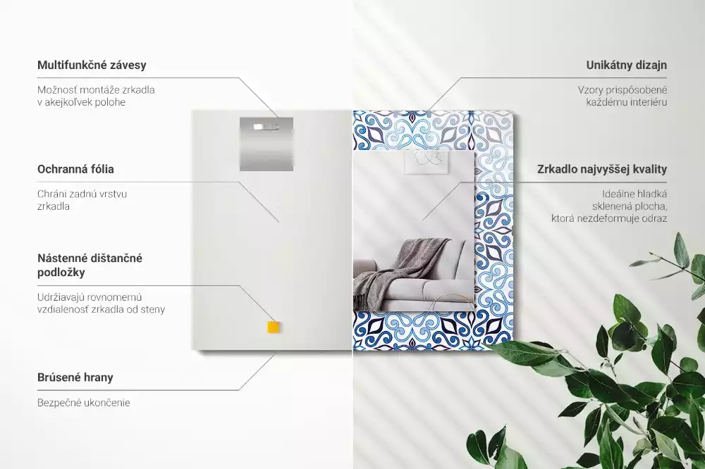 Lustro z nadrukiem w niebieski wzór ornamentowy