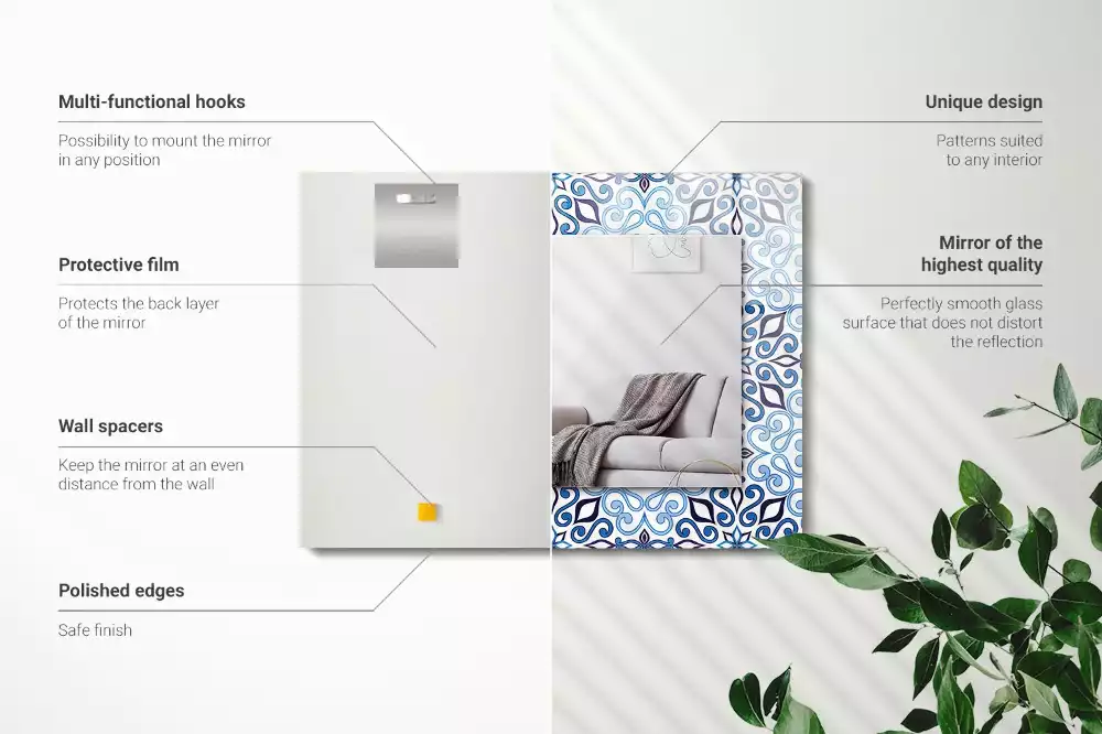 Lustro z nadrukiem w niebieski wzór ornamentowy