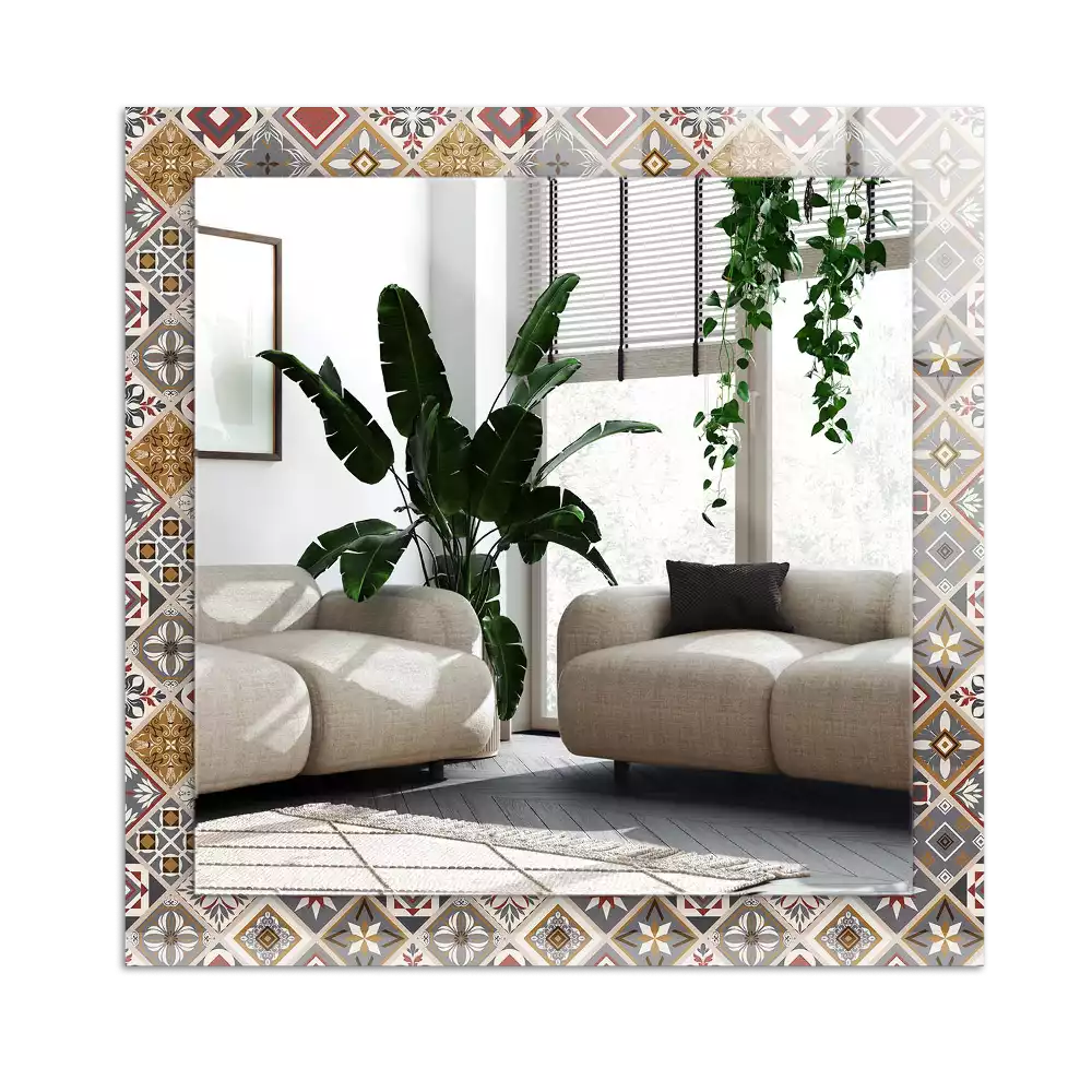 Lustro dekoracyjne prostokątne z kolorowymi wzorami kafelkowymi