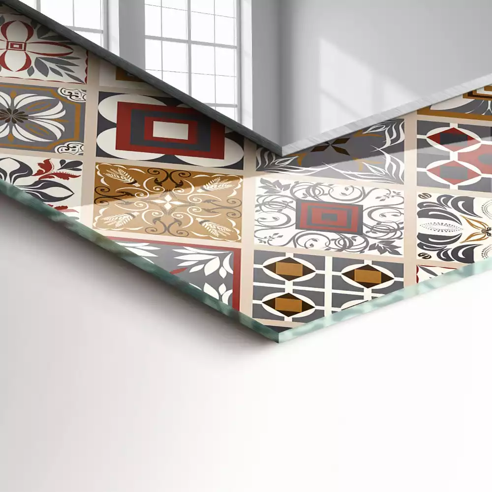 Lustro dekoracyjne prostokątne z kolorowymi wzorami kafelkowymi