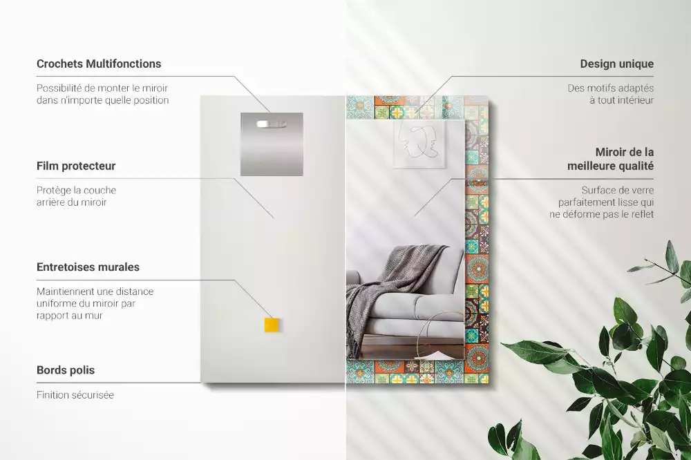 Lustro prostokątne z nadrukiem w motyw kolorowych kafelek mozaiki